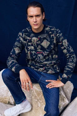 Sweatshirt Macarron Animales Bleu Marine