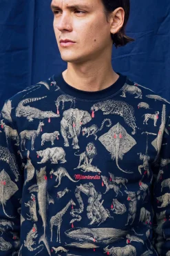 Sweatshirt Macarron Animales Bleu Marine