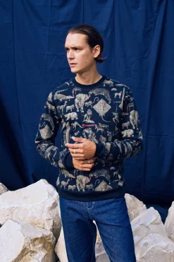 Sweatshirt Macarron Animales Bleu Marine