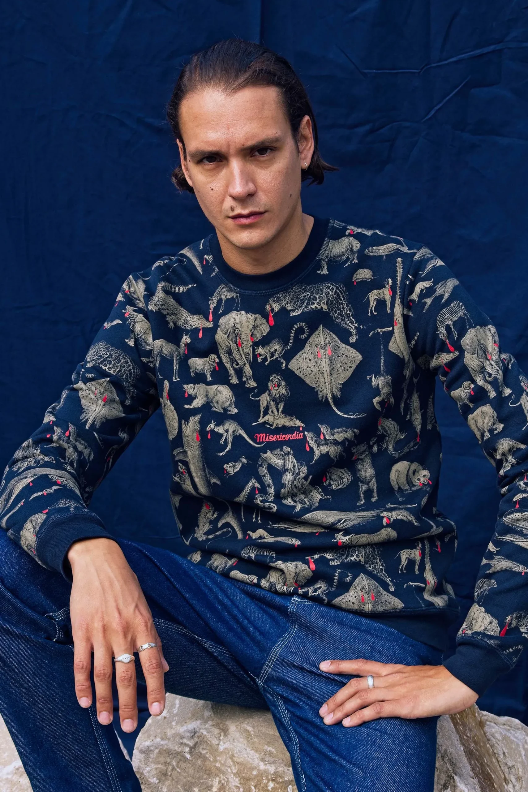 Sweatshirt Macarron Animales Bleu Marine