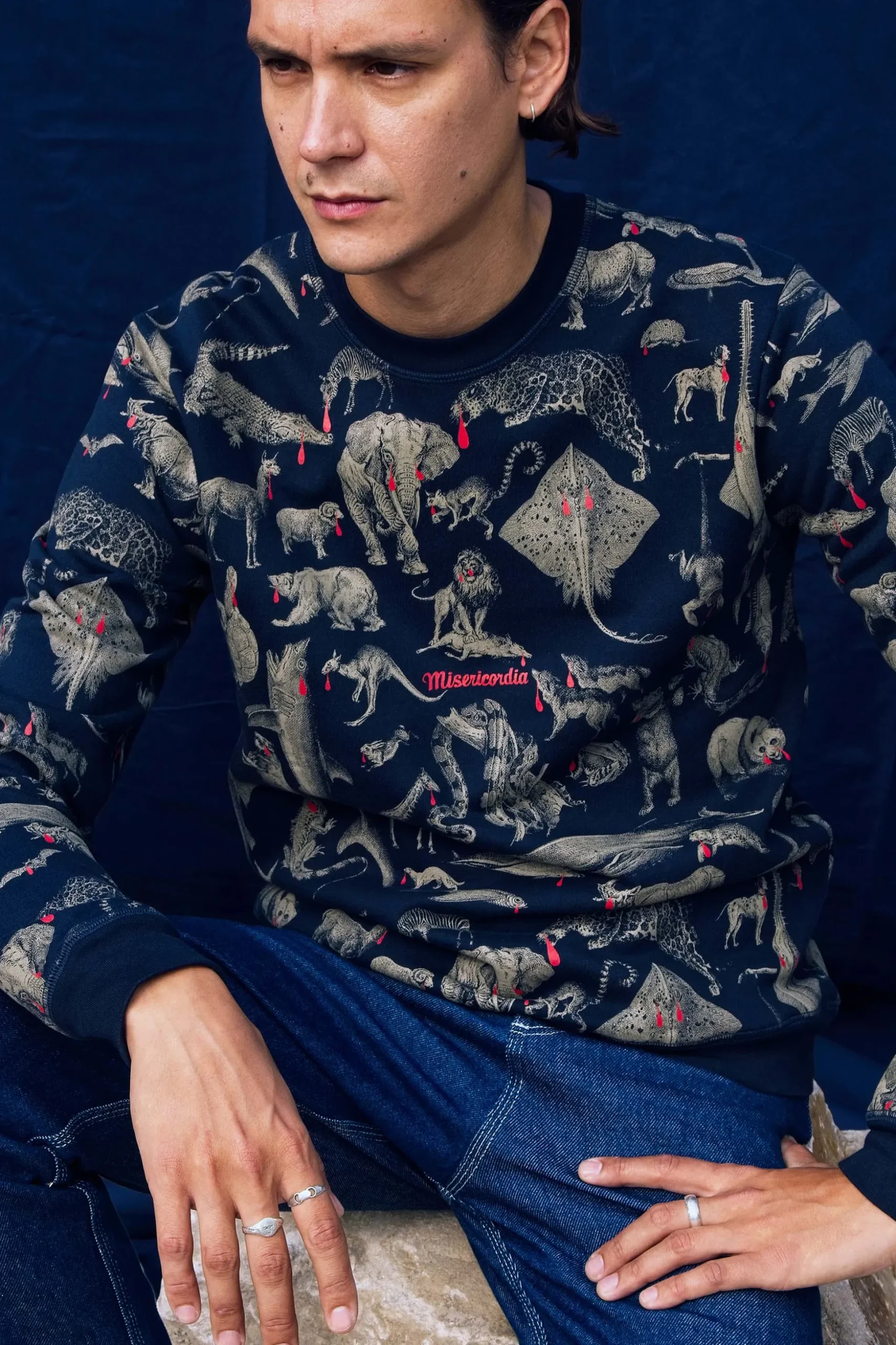 Sweatshirt Macarron Animales Bleu Marine