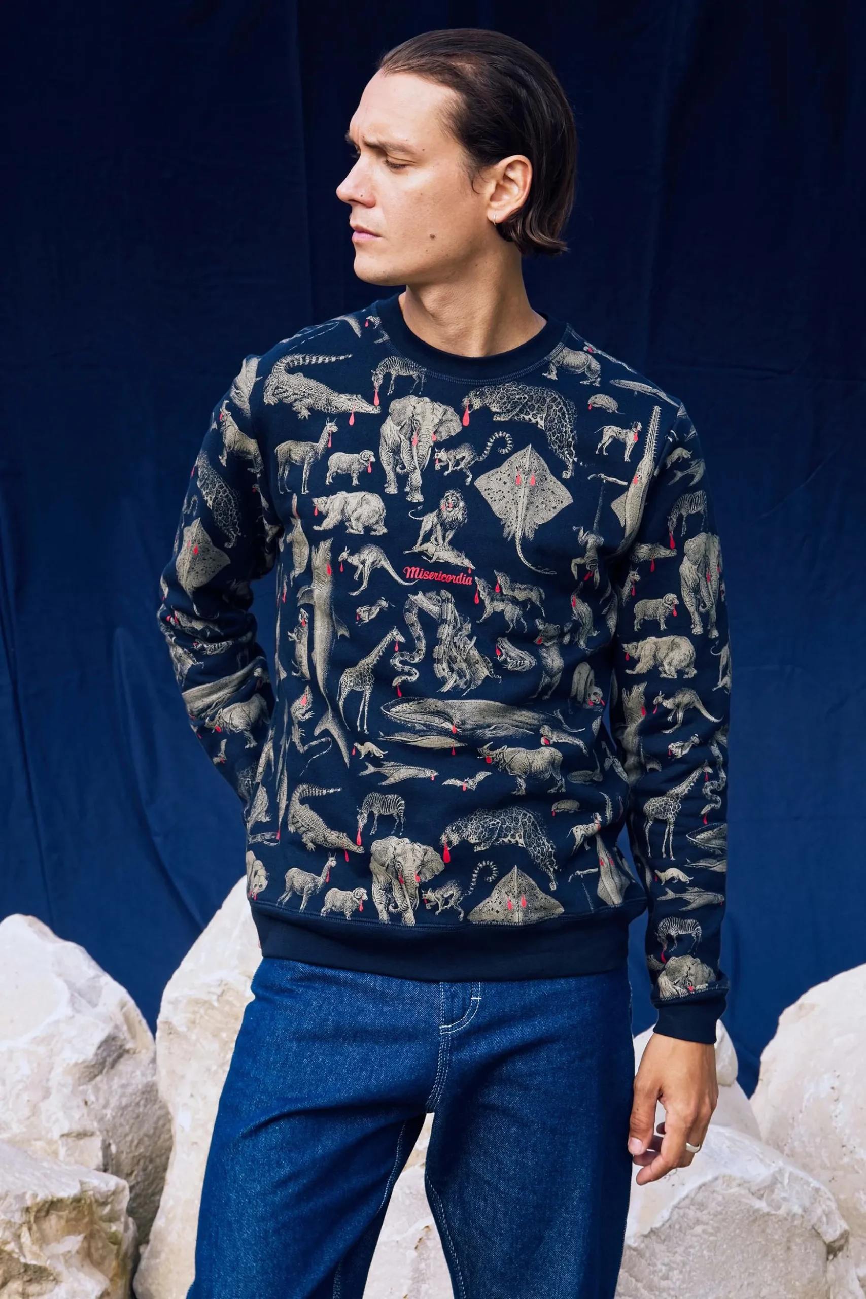 Sweatshirt Macarron Animales Bleu Marine